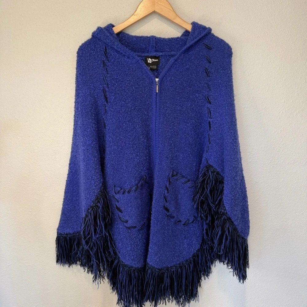 Fringe Boho/Western-Inspired Zip-Up Poncho Sweater